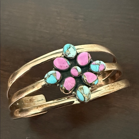 Jewelry - Copper Cotton Candy Turquoise Flower Cuff Bracelet NWOT